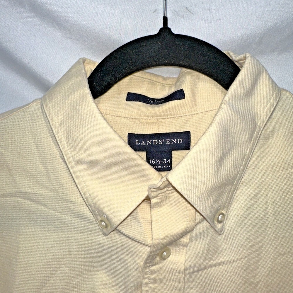 Lands End Men's Dress Shirt 16 1/2-34 Yellow Supima No Iron Oxford